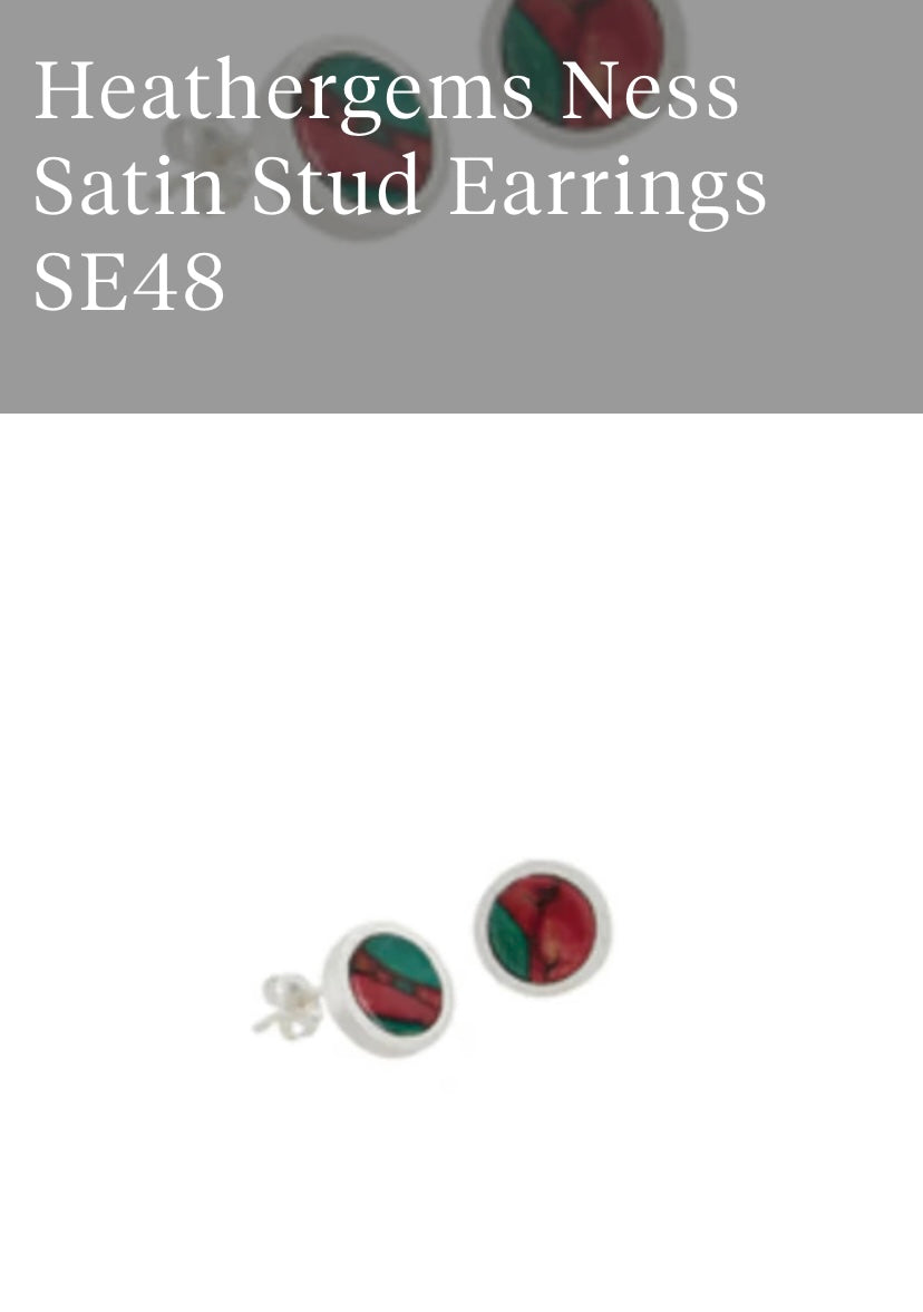 Circle Sterling Silver Heathergem Stud Earrings in Satin Finish.