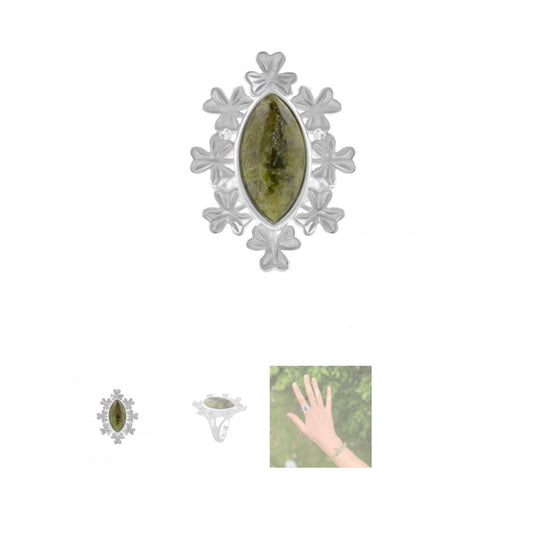 Connemara Jewelry Shamrock Marquise Connemara Marble Ring