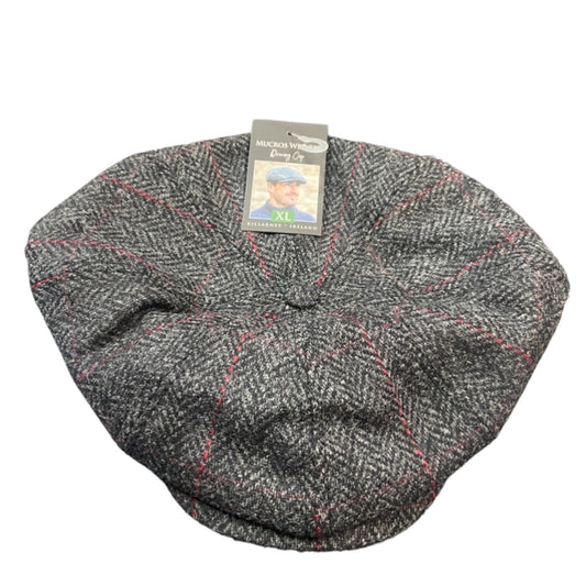 Mucros Tweed Driving Cap - Charcoal with Red