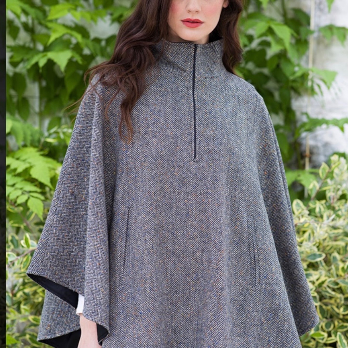 Mucros Tweed Half Zip Poncho