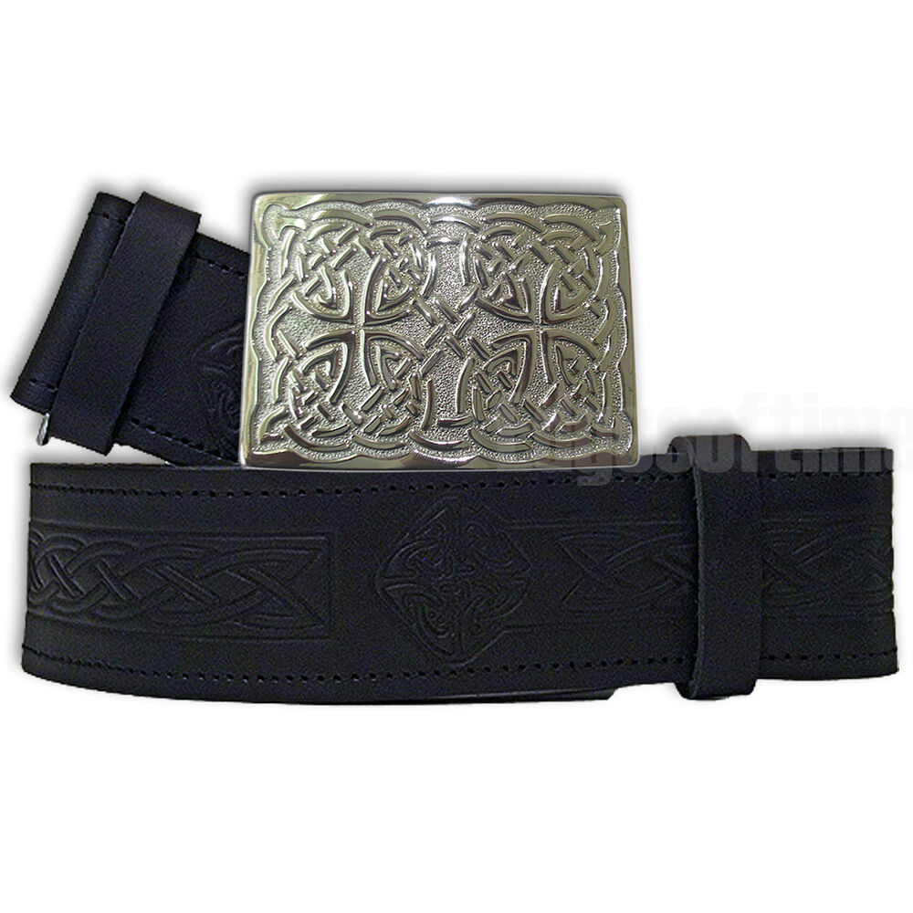 Leather Embossed Kilt Belt and Buckle