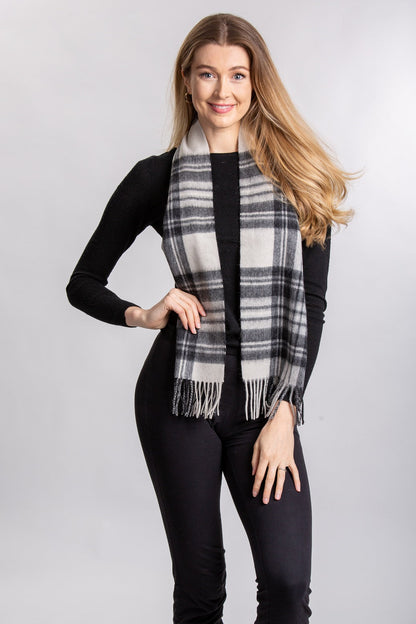 Stewart Grey Dress Lambswool Tartan Scarf