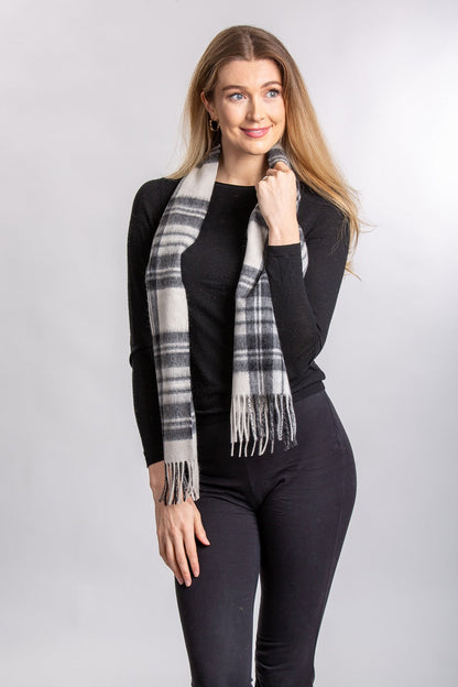 Stewart Grey Dress Lambswool Tartan Scarf