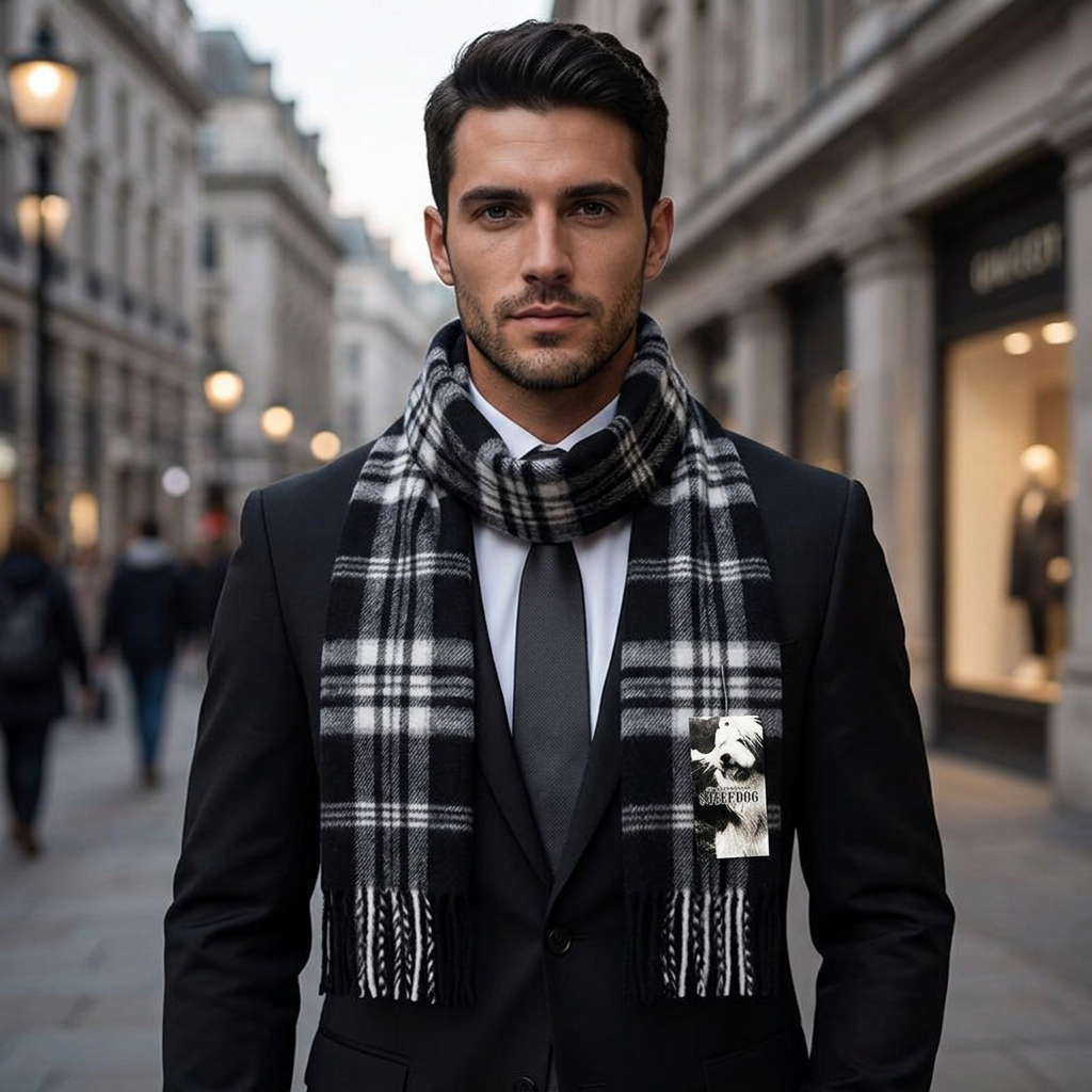 Old English Sheepdog Tartan Scarf