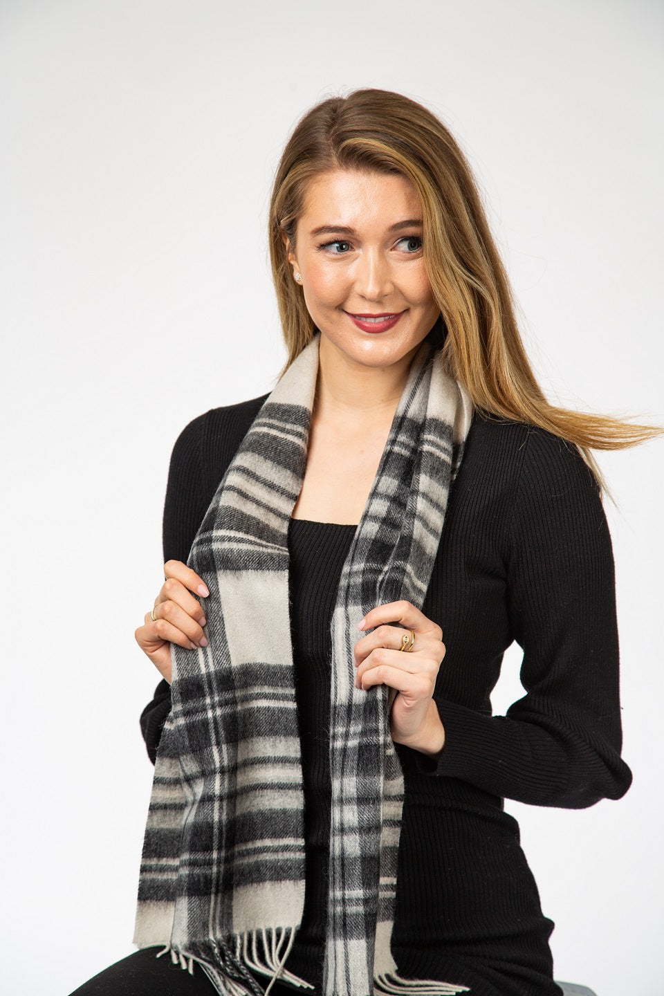 Stewart Grey Dress Lambswool Tartan Scarf