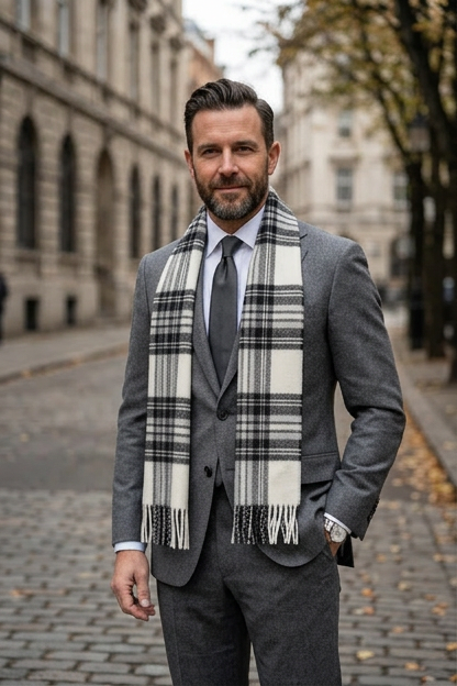 Stewart Grey Dress Lambswool Tartan Scarf