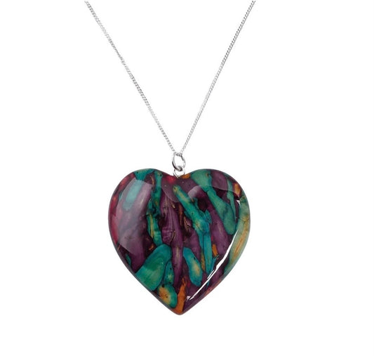 Large Heart Heather Sterling Silver Pendant.