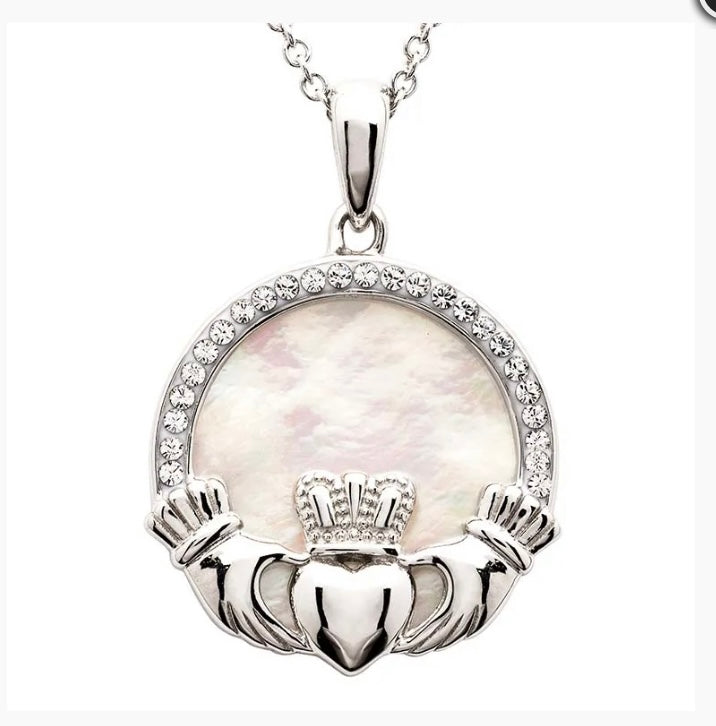 Faith Sterling Silver Sterling Silver September Birthstone Claddagh Necklace  15x13mm, 16-18