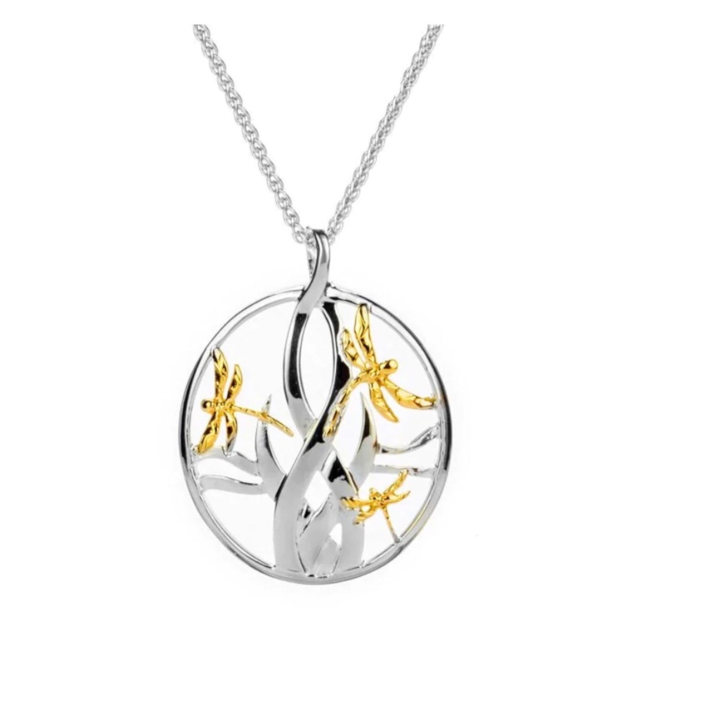 Keith Jack -Silver and 10K Gold Dragonfly in Reeds Small Pendant