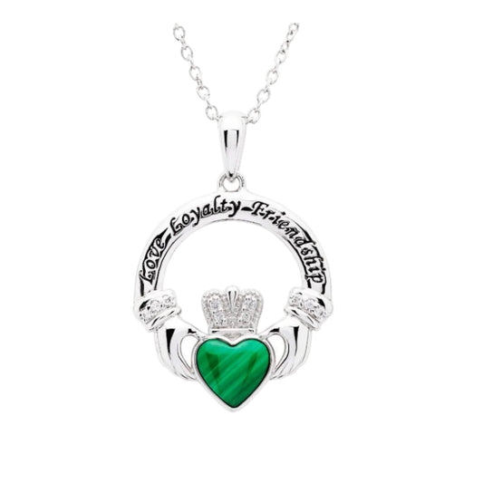 Sterling Silver Claddagh Malachite Pendant